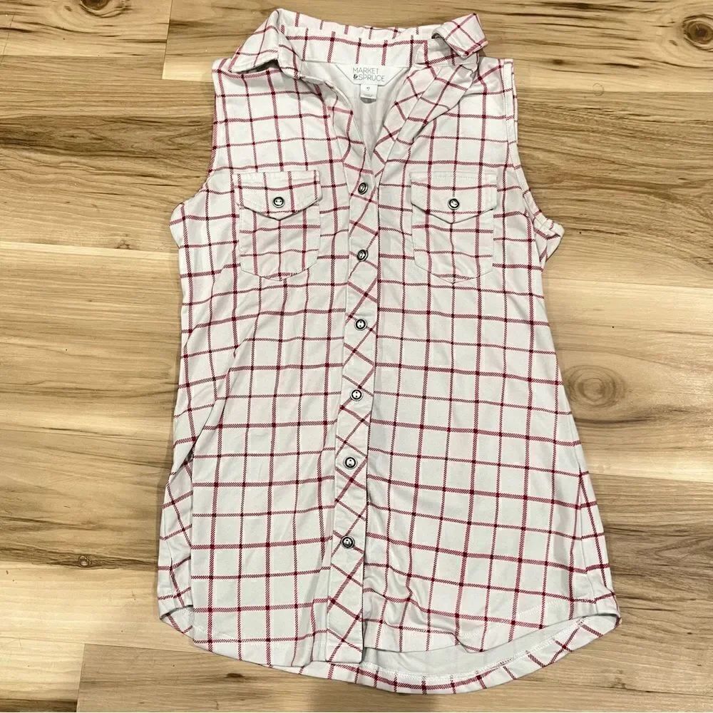Stitch Fix Market & Spruce Button Up Sleeveless Plaid Top Women’s XS